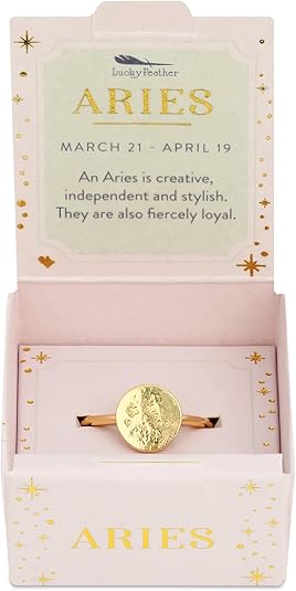 Zodiac Sign Ring Gift Constellation Gifts for Women and Teen Girls, 14K Gold-Dipped Star Sign Ring, One Size - Aries Earrings for men