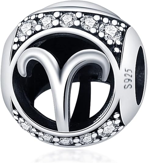 Zodiac Sign Bead Birthday Charms 925 Sterling Silver Birthstone Charms Fits Women's Charm Bracelet & Necklace Bangle Gifts - Aries Bracelet for men