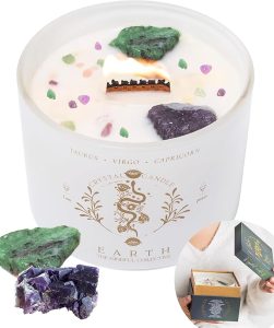 Taurus Virgo Capricorn Gifts for Women - 12oz Wood Wick Candles That Crackle with Crystals and Healing Stones. Healing Crystal Candles for Women Home Scented. Soy Wax, for Zodiac Birthdate - Taurus for men