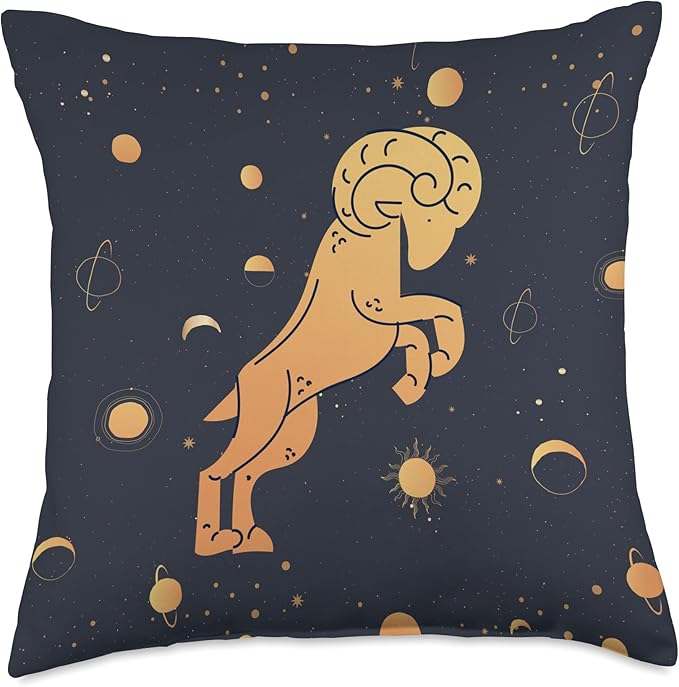 Cottagecore Celestial Aesthetic Zodiac Sign Aries Astrology Throw Pillow - Aries Pillow for men