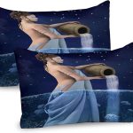 Ambesonne Astrology Pillow Sham Set of 2, Aquarius Lady with Pail in The Sea Water Signs Saturn Mystry at Night Stars, Quality Microfiber Bedding Item for All Seasons, 26" x 20", Blue Dark Blue - Aquarius Pillow for men
