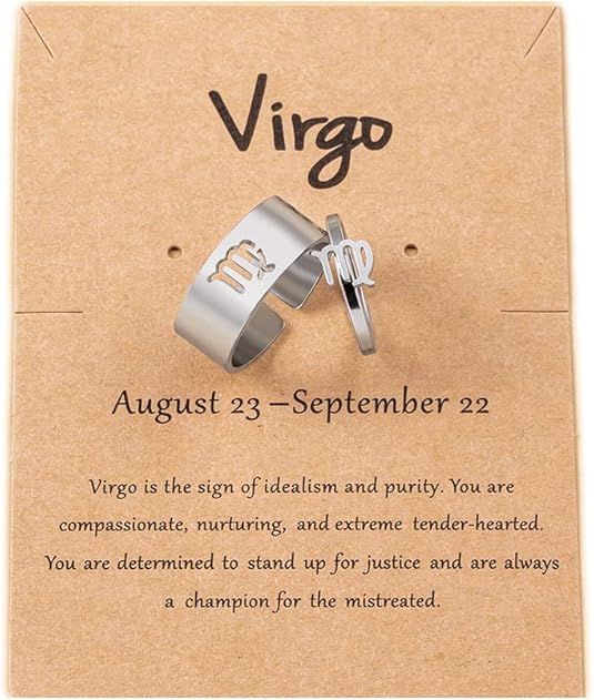 12 Constellation Astrology Zodiac Sign Rings With Message Card for Women Men Silver Stainless Steel Matching Couple Rings Friendship Birthday Gifts - Aries Ring for men