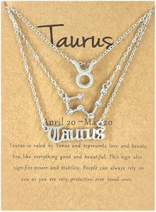3Pcs Zodiac Gold Plated CZ Necklaces for Women Girls Old English Necklace 12 Constellation Necklace Zodiac Sign Gifts for Women - Taurus Products for men