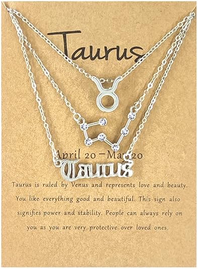 3Pcs Zodiac Gold Plated CZ Necklaces for Women Girls Old English Necklace 12 Constellation Necklace Zodiac Sign Gifts for Women - Taurus Products for men