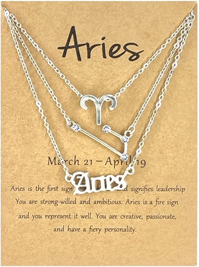 3Pcs Zodiac Gold Plated CZ Necklaces for Women Girls Old English Necklace 12 Constellation Necklace Zodiac Sign Gifts for Women - Aries for men
