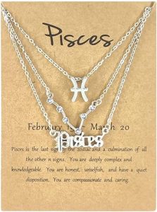 3Pcs Zodiac Gold Plated CZ Necklaces for Women Girls Old English Necklace 12 Constellation Necklace Zodiac Sign Gifts for Women - Pisces for men