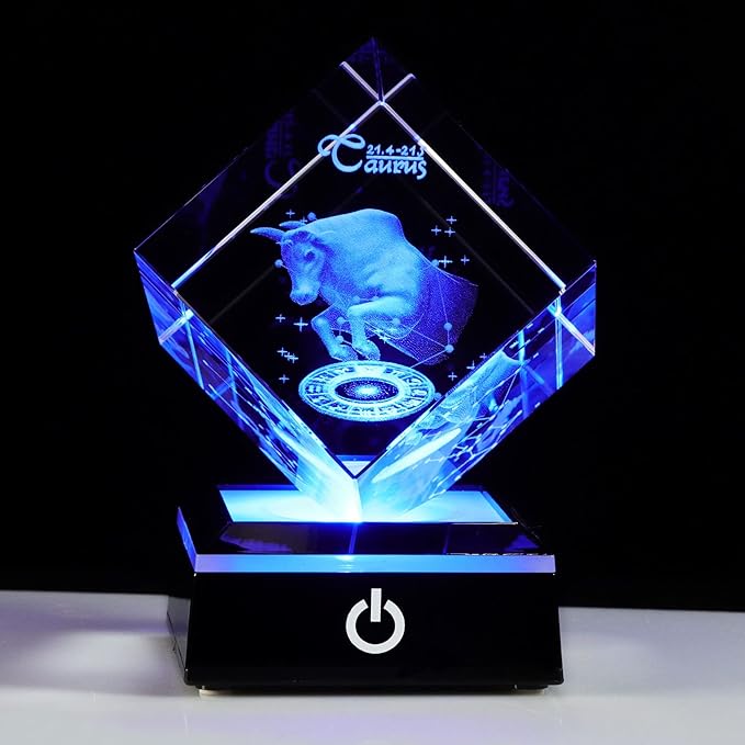 3D Crystals Taurus Zodiac Astrology Gifts For Women Men,Taurus Glass Figurine Decor Constellation Stuff April May Birthday Gifts For Girlfriend Woman Aunt Wife Keepsake Sign Symbolic Energy: Possess - Taurus Products for men