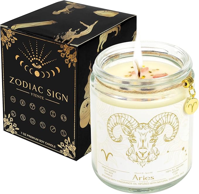 Aries Zodiac Sign Candles Gift, Zodiac Birthday Crystals Candles Jar, Astrology Lavender Scented Soy Stones Candles Best Friends Gifts for Women Men Sister Brother Funny Birthday Gift… - Aries Mug for men