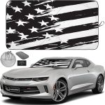 Autoamerics 1-Piece Windshield Sun Shade B&W Art American Flag USA Design - Foldable Car Front Window Sunshade for Most Sedans SUV Truck - Blocks Max UV Rays and Keeps Your Vehicle Cool - Small - Aries Car Ornament for men