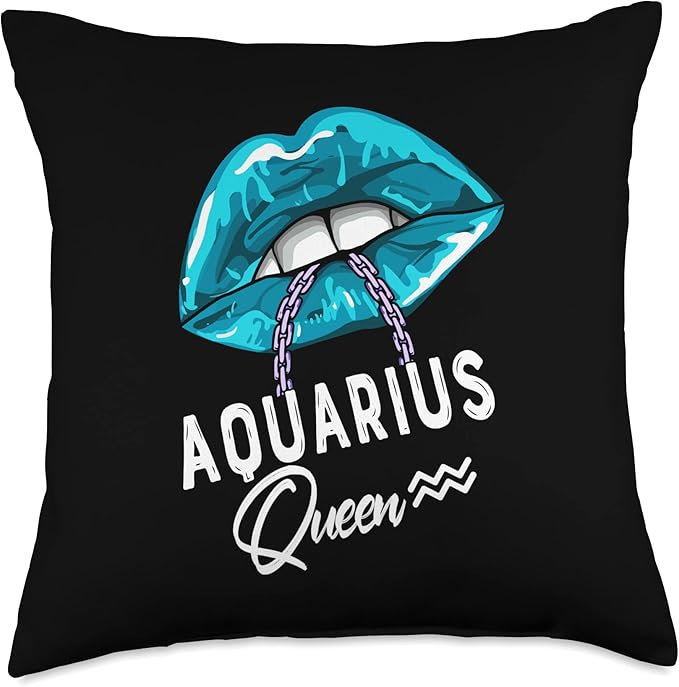 Lush Birthday Gifts Aquarius Queen Lips & Chain Zodiac Astrology Womens January Throw Pillow, 18x18, Multicolor - Aquarius Pillow for men