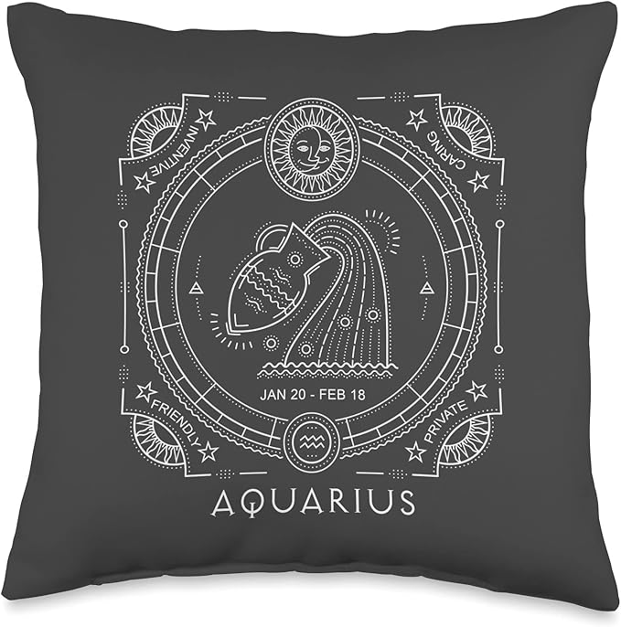 Aquarius Astrological Zodiac Water Sign Graphic Throw Pillow - Aquarius Pillow for men