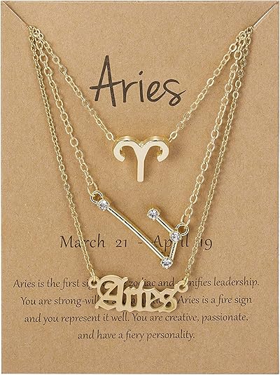 3Pcs 12 Constellation Zodiac Sign Layered Choker Necklaces Set Letter Astrology Horoscope with Message Card for Women Jewelry - Aries Necklace for men