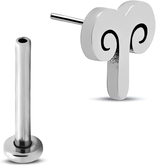 20g/18g/16g G23 Titanium Press Fit Threadless Push Pop in Labret Lip Monroe Tragus Earring Stud Piercing - Aries Ring for men