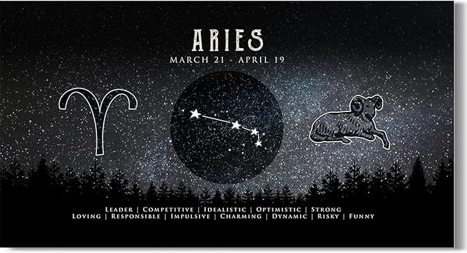 Aries Astrology Decor - Zodiac Gifts - Astrology Gifts for Women and Men - Boho Wall Decor - Zodiac Signs - Astrology Canvas - Zodiac Room Decor - Astrology Room Decor- 36x18 ready to hang canvas - Aries Canvas for men