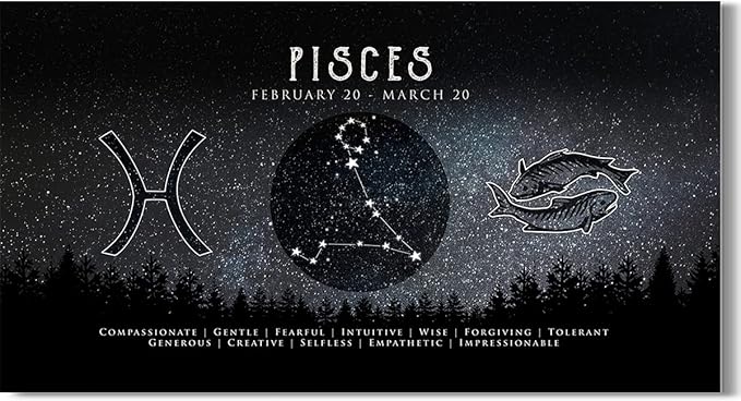 Pisces Astrology Decor - Zodiac Gifts - Astrology Gifts for Women and Men - Boho Wall Decor - Zodiac Signs - Astrology Canvas - Zodiac Room Decor - Astrology Room Decor- 24x12 ready to hang canvas - Pisces Canvas for men