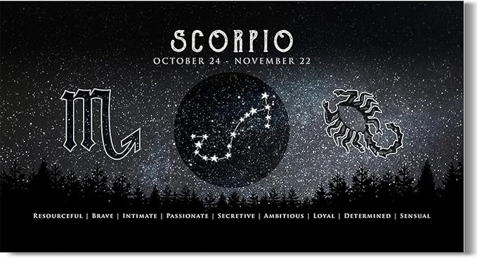 Scorpio Astrology Decor - Zodiac Gifts - Astrology Gifts for Women and Men - Boho Wall Decor - Zodiac Signs - Astrology Canvas - Zodiac Room Decor - Astrology Room Decor- 24x12 ready to hang canvas - Scorpio Canvas for men