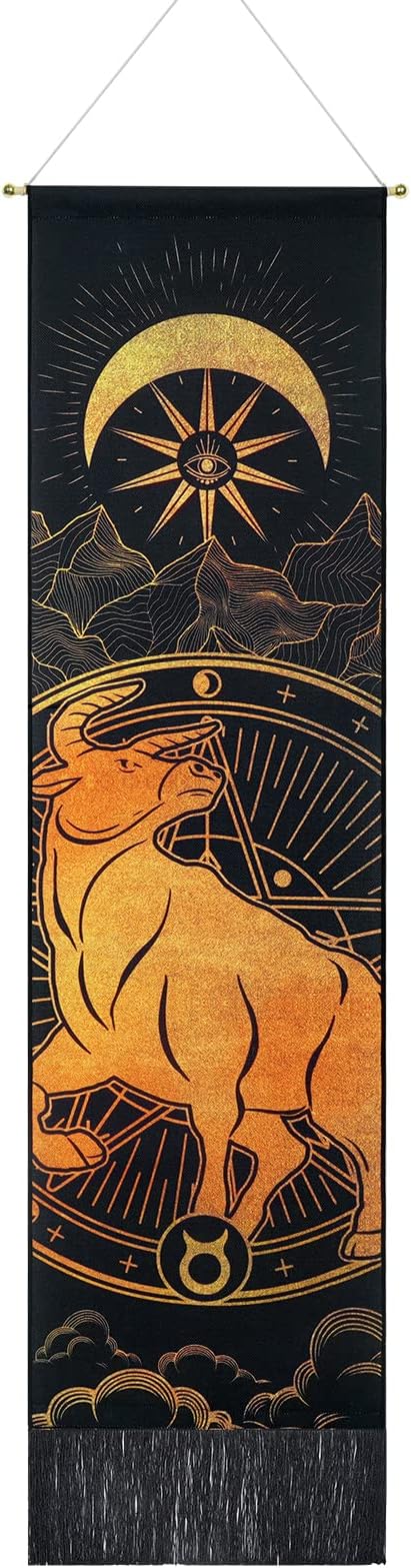 Livole Taurus Zodiac Sun and Moon Tapestry -Wall Hanging for Room (12.8 x 51.2 inches) - Taurus for men