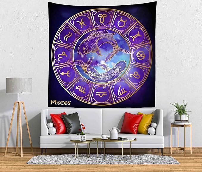 CORFOTO Fabric 60Wx60H Pisces Constellations Tapestry Wall Hanging Girls Signs Tapestries Wall Art for Bedroom Living Room College Dorm Home Decor - Pisces Home Decor for men