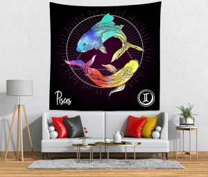 CORFOTO Fabric 60Wx60H Pisces Tapestry Wall Hanging Colorful 12 Horoscope Signs Tapestries Wall Art for Bedroom Living Room College Dorm Home Decor - Pisces Home Decor for men