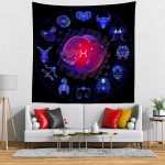 CORFOTO Fabric 60Wx60H Pisces Tapestry Wall Hanging Twelve Zodiac Signs Tapestries Wall Art for Bedroom Living Room College Dorm Home Decor - Pisces Home Decor for men