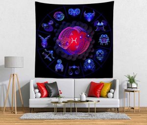 CORFOTO Fabric 60Wx60H Pisces Tapestry Wall Hanging Twelve Zodiac Signs Tapestries Wall Art for Bedroom Living Room College Dorm Home Decor - Pisces Home Decor for men