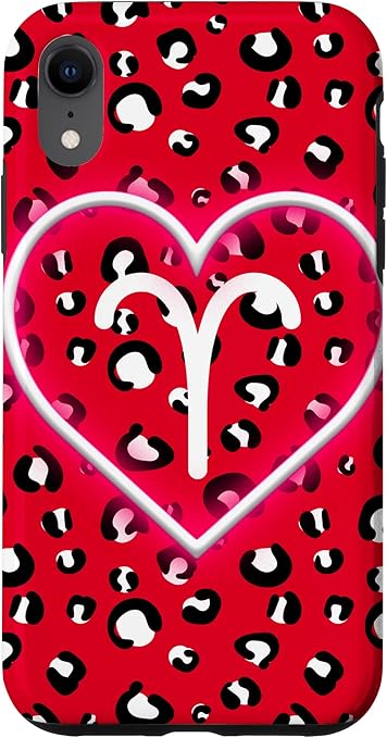 iPhone XR Retro Y2K Aries Zodiac Sign Red Heart Aesthetic Animal Print Case - Aries Phone Case for men