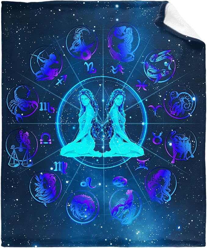 caimizogojocrz Gemini Zodiac Flannel Fleece Throw Blankets, Super Soft Cozy Lightweight Swaddle Blanket for Couch Chair Bed Sofa Office Teen or Nap Size 50"x60" M - Gemini Blanket for men