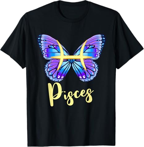 Pisces Zodiac Sign with Butterfly Wings - Pisces T-Shirt for men
