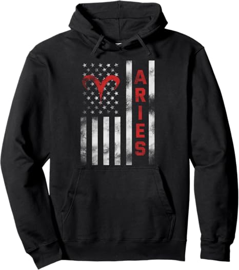 Aries US Flag Zodiac Sign For USA Patriotic Men Women Pullover Hoodie - Aries Sweatshirt for men