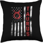 USA American Flag with Proud Taurus Zodiac Taurus US Flag Zodiac Sign for USA Patriotic Men Women Throw Pillow, 18x18, Multicolor - Taurus Pillow for men