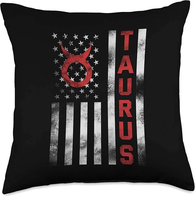 USA American Flag with Proud Taurus Zodiac Taurus US Flag Zodiac Sign for USA Patriotic Men Women Throw Pillow, 18x18, Multicolor - Taurus Pillow for men