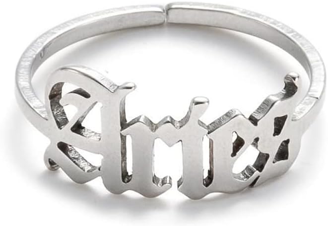 COLORFUL BLING Constellation Rings for Women, 12 Zodiac Old English Letter Adjustable Stainless Steel Zodiac Sign Ring Horoscope Astrology Jewelry - Aries for men