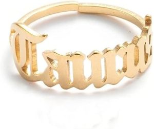 COLORFUL BLING Constellation Rings for Women, 12 Zodiac Old English Letter Adjustable Stainless Steel Zodiac Sign Ring Horoscope Astrology Jewelry - Taurus for men