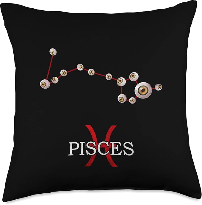 Weirdcore Aesthetic Pisces Zodiac Sign Eyeballs Horoscope Throw Pillow - Pisces Pillow for men
