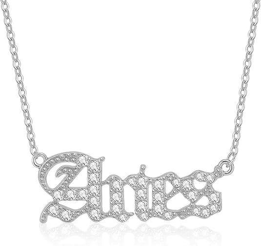 Crystal Zodiac Necklace for Women 18K Gold Plated 12 Constellation Pendant Silver Stainless Steel Jewelry Letter Astrology Sign Charms Personalized Gift for Mother and Daughter - Aries Necklace for men