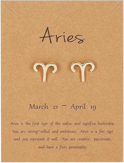 18K Gold Plated Twelve Constellations Stud Earrings with Card Horoscope Zodiac Eardrop Card Packaging Lightweight Tiny Astrology Ear Stud for Women Girls Teens Birthday Friendship Delicate Jewelry - Aries Earrings for men