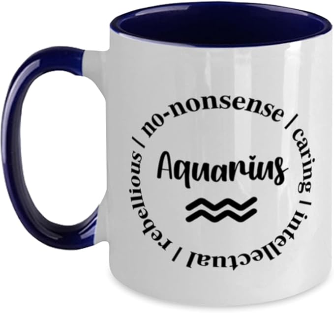 Aquarius Astrology Zodiac Sign Coffee Mug January February Birthday for Boyfriend Girlfriend Boss Two Tone Navy - Aquarius Mug for men