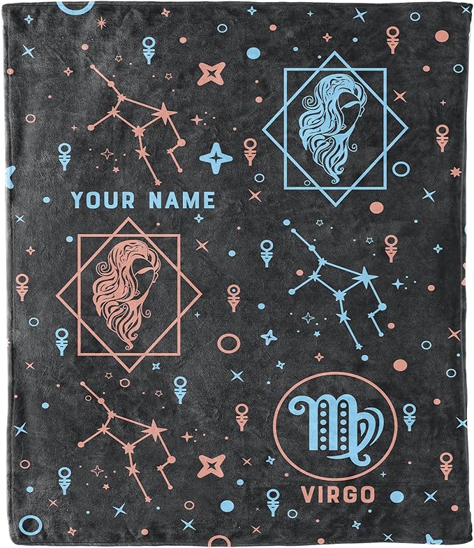 Virgo Blanket, Personalized Zodiac Blanket, Custom Names, Horoscope Design, for Friends and Family, Birthday, House Warming Gift, Super Soft, Silky Smooth Light Weight Warm Bed Blanket - Virgo Blanket for men