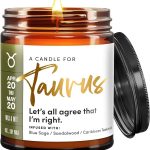 Wax & Wit Taurus Gifts for Women, Zodiac Astrology Gifts for Women, Zodiac Candle, April May Birthday Gift for Woman, Horoscope Gift – 9oz, 50Hr Burn, Soy Wax - Taurus for men