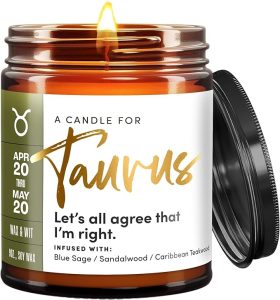 Wax & Wit Taurus Gifts for Women, Zodiac Astrology Gifts for Women, Zodiac Candle, April May Birthday Gift for Woman, Horoscope Gift – 9oz, 50Hr Burn, Soy Wax - Taurus for men