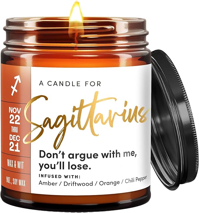 WAX & WIT Zodiac Sagittarius Gifts for Women, Astrology Gifts for Women, Zodiac Candles, Sagittarius Candle, November December Birthday Gift for Woman - 9oz - Sagittarius Home Decor for men