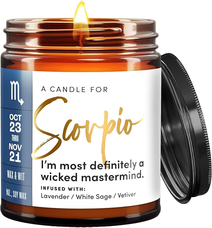 WAX & WIT Scorpio Gifts Women, Scorpio Candle Gifts for Women, Astrology Gift, October November Birthday Gift for Woman, Zodiac Candles - 9oz - Scorpio Products for men