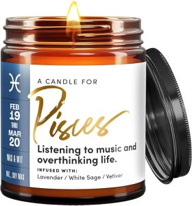 WAX & WIT Pisces Gifts for Women, Zodiac Gifts for Women, Astrology Gift for Woman, Zodiac Candles, Pisces Candle, March February Birthday Gift for Woman, Astrology Candle - 9oz - Pisces for men