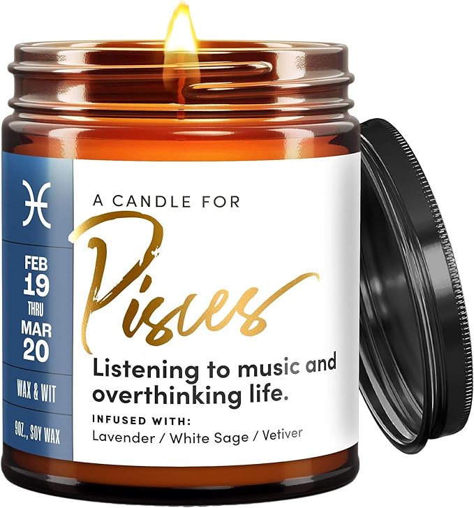 WAX & WIT Pisces Gifts for Women, Zodiac Gifts for Women, Astrology Gift for Woman, Zodiac Candles, Pisces Candle, March February Birthday Gift for Woman, Astrology Candle - 9oz - Pisces for men