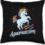 Aquariuscorn The Aquarius Unicorn Zodiac Sign Throw Pillow - Aquarius Pillow for men