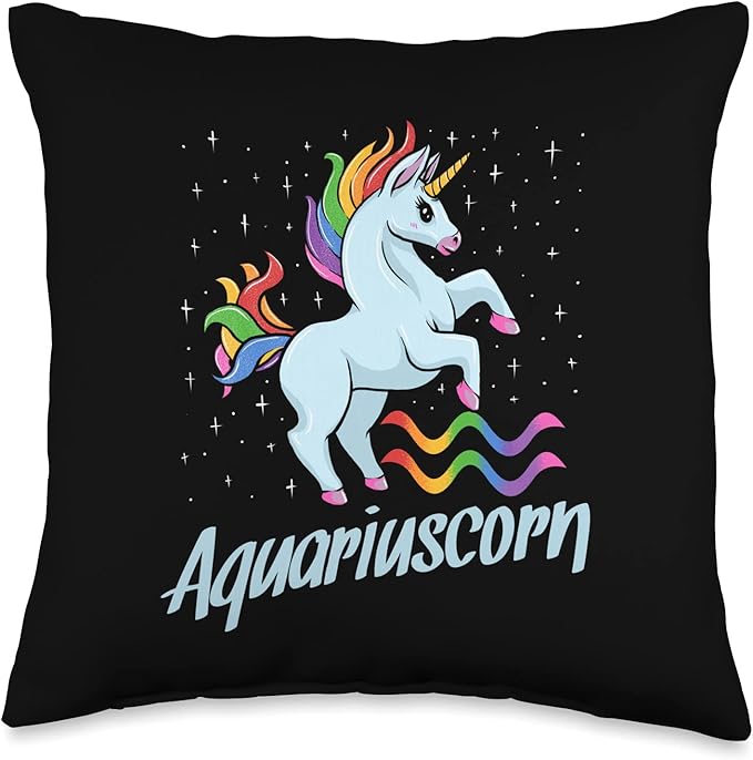 Aquariuscorn The Aquarius Unicorn Zodiac Sign Throw Pillow - Aquarius Pillow for men