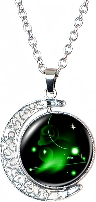 Zodiac Necklace Jewelry Birthday Gifts Astrology 12 Constellation Horoscope Sign Galaxy Crescent Half Moon Pendant Necklace - Aries Necklace for men