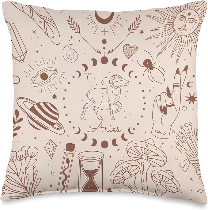 Galaxy Moon Phases Celestial Aesthetic Zodiac Sign Aries Throw Pillow - Aries Pillow for men