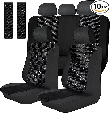 Tallew Car Seat Cover Full Set Bling Velvet Chair Cover for Women Breathable Vehicle Chair Protector Black Mesh Auto Seat Cover Universal Fit for Most of Sedan SUV Truck Minivan Airbag Compatible - Aries Car Seat Cover for men