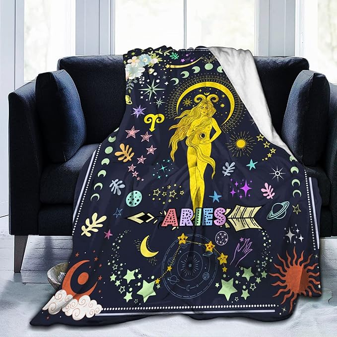 Anime Aries Throw Blanket Constellation Blankets Soft Horoscope Astrology Flannel Throw Blankets Zodiac Sign 60"X50" - Aries Blanket for men